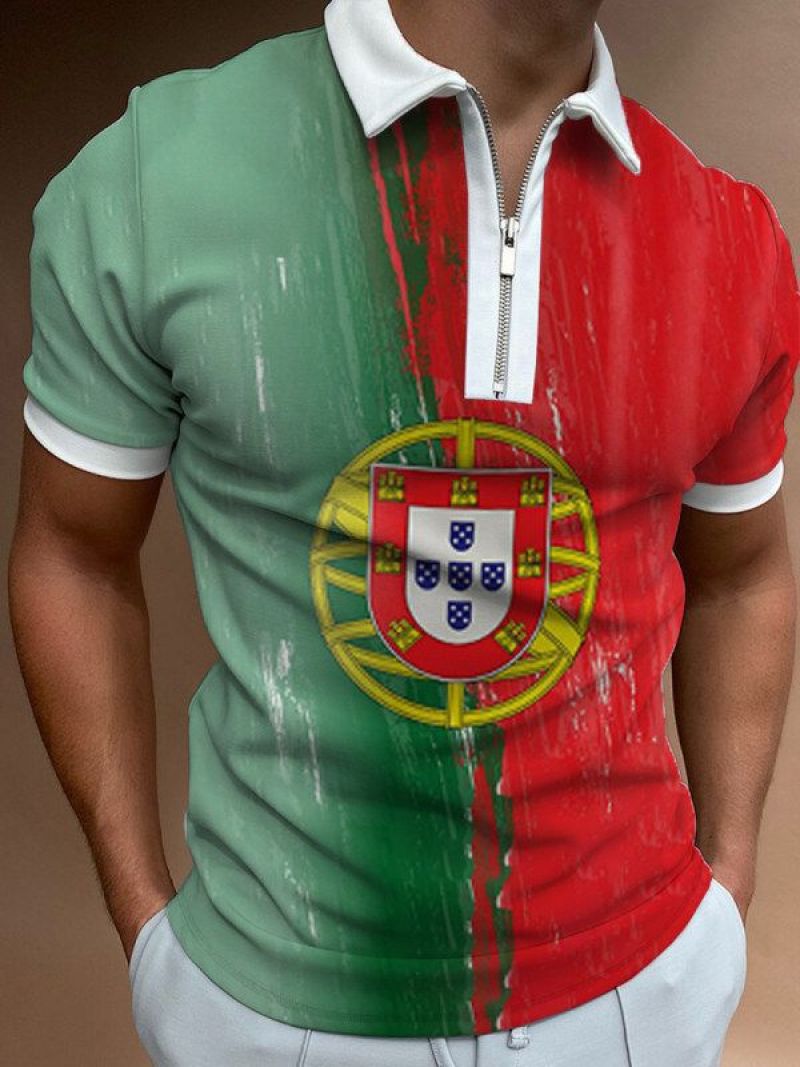 European and American foreign trade cross-border 3D digital printing pattern men's lapel short-sleeved zipper men's casual polo shirt PL-DX70 L - Image 1