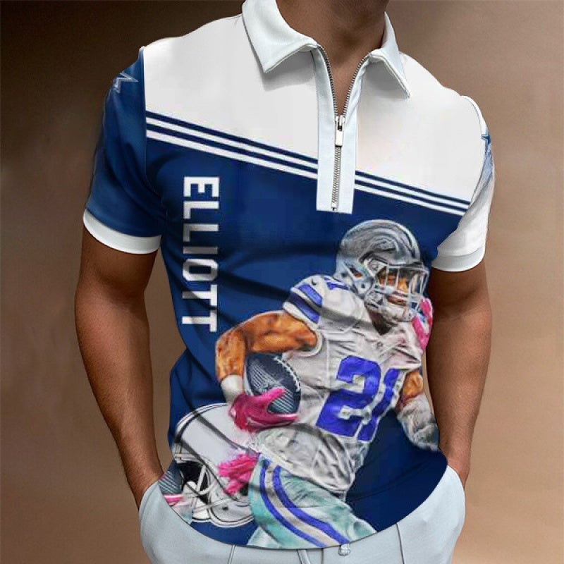 European and American foreign trade cross-border 3D digital printing pattern men's lapel short-sleeved zipper men's casual polo shirt PL-DX70 L - Image 5