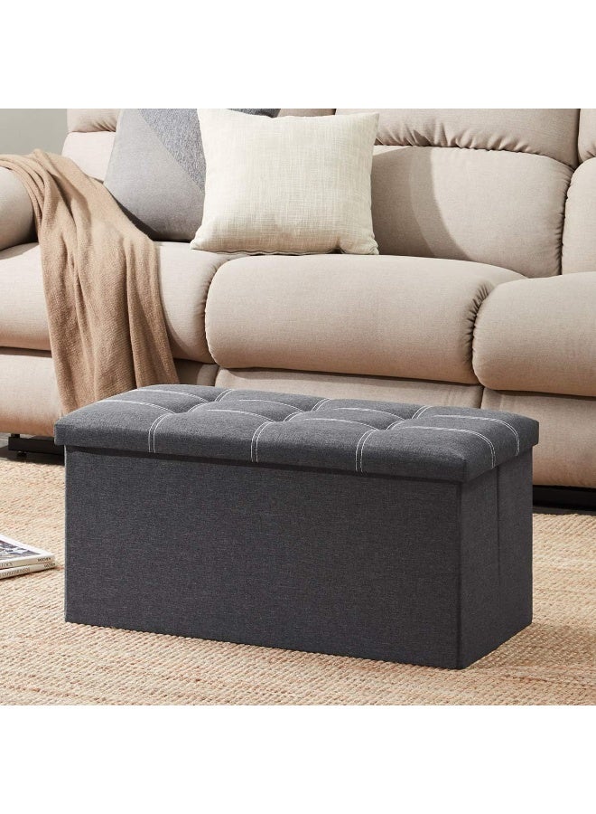 كيلا مقعد تخزين قابل للطي لغرفة المعيشة، مقعد تخزين بطول 30 بوصة مع مقعد مبطن لمدخل غرفة النوم، يتحمل وزنًا يصل إلى 350 رطلاً، مصنوع من قماش الكتان باللون الرمادي - Image 1