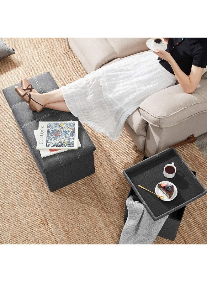 كيلا مقعد تخزين قابل للطي لغرفة المعيشة، مقعد تخزين بطول 30 بوصة مع مقعد مبطن لمدخل غرفة النوم، يتحمل وزنًا يصل إلى 350 رطلاً، مصنوع من قماش الكتان باللون الرمادي - Image 3