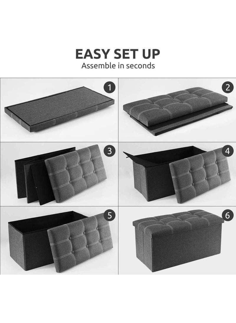 كيلا مقعد تخزين قابل للطي لغرفة المعيشة، مقعد تخزين بطول 30 بوصة مع مقعد مبطن لمدخل غرفة النوم، يتحمل وزنًا يصل إلى 350 رطلاً، مصنوع من قماش الكتان باللون الرمادي - Image 5