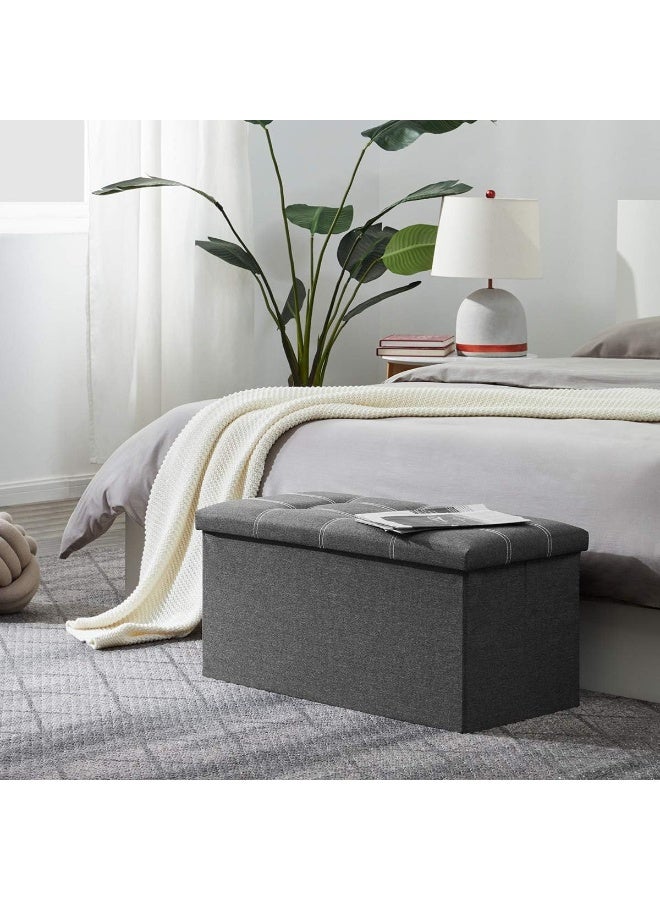 كيلا مقعد تخزين قابل للطي لغرفة المعيشة، مقعد تخزين بطول 30 بوصة مع مقعد مبطن لمدخل غرفة النوم، يتحمل وزنًا يصل إلى 350 رطلاً، مصنوع من قماش الكتان باللون الرمادي - Image 4