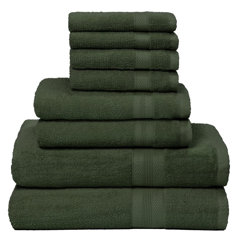 BOUTIQUO 8 Piece Towel Set 100% Ring Spun Cotton  2 Bath Towels 27X54  2 Hand Towels 16X28 and 4 Washcloths 13X13 - Ultra Soft Highly Absorbent Machine Washable Hotel Spa Quality - Olive Green