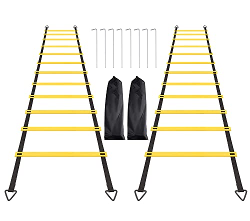 Ruby Q RUBY.Q 2 Pack 12 Rungs Agility Ladder Set, Speed Training Ladder with Steel Stakes and Carry Bag for Soccer, Speed Fitness Feet Training - Image 1