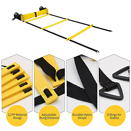 Ruby Q RUBY.Q 2 Pack 12 Rungs Agility Ladder Set, Speed Training Ladder with Steel Stakes and Carry Bag for Soccer, Speed Fitness Feet Training - Image 2