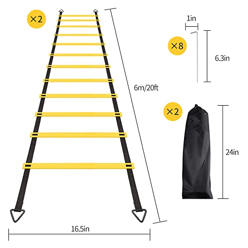 Ruby Q RUBY.Q 2 Pack 12 Rungs Agility Ladder Set, Speed Training Ladder with Steel Stakes and Carry Bag for Soccer, Speed Fitness Feet Training - Image 5