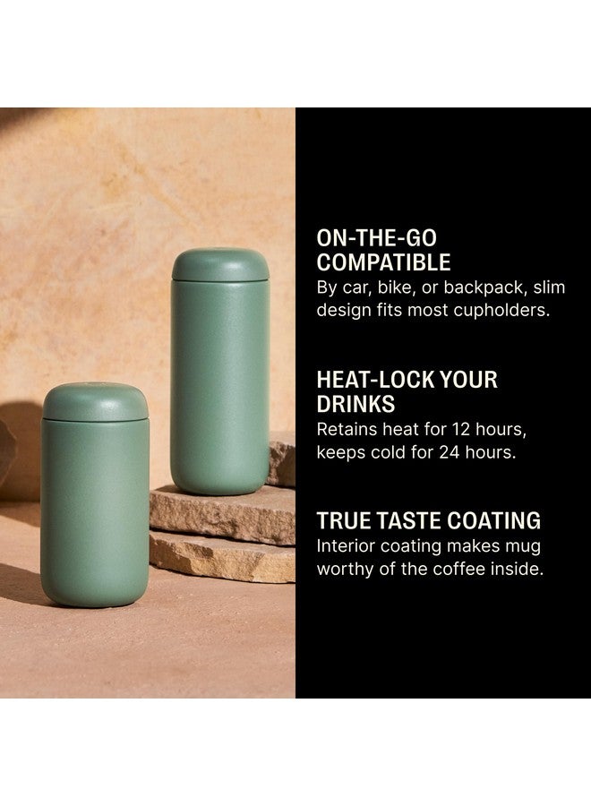 FELLOW فيللو 16 أونصة كارتر موف كوب السفر - كوب قهوة سفر معزول بالفراغ من الفولاذ المقاوم للصدأ - كوب قهوة مع داخلية خزفية وحماية من الرش - أخضر دخاني - Image 2