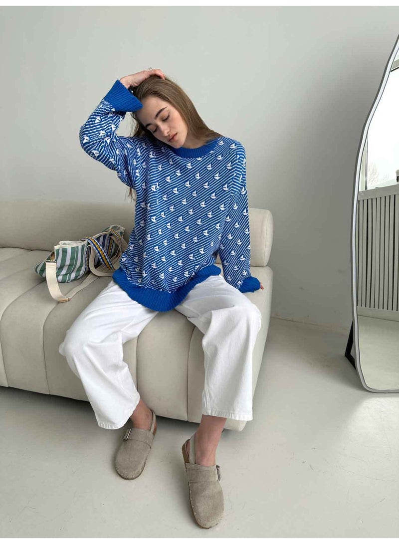 NIBEMINENT Knit Jumper Women O Neck Printed Embroidery Sweater Fashion Long Sleeve Pullover Autumn Winter  Loose Sweaters - Image 2