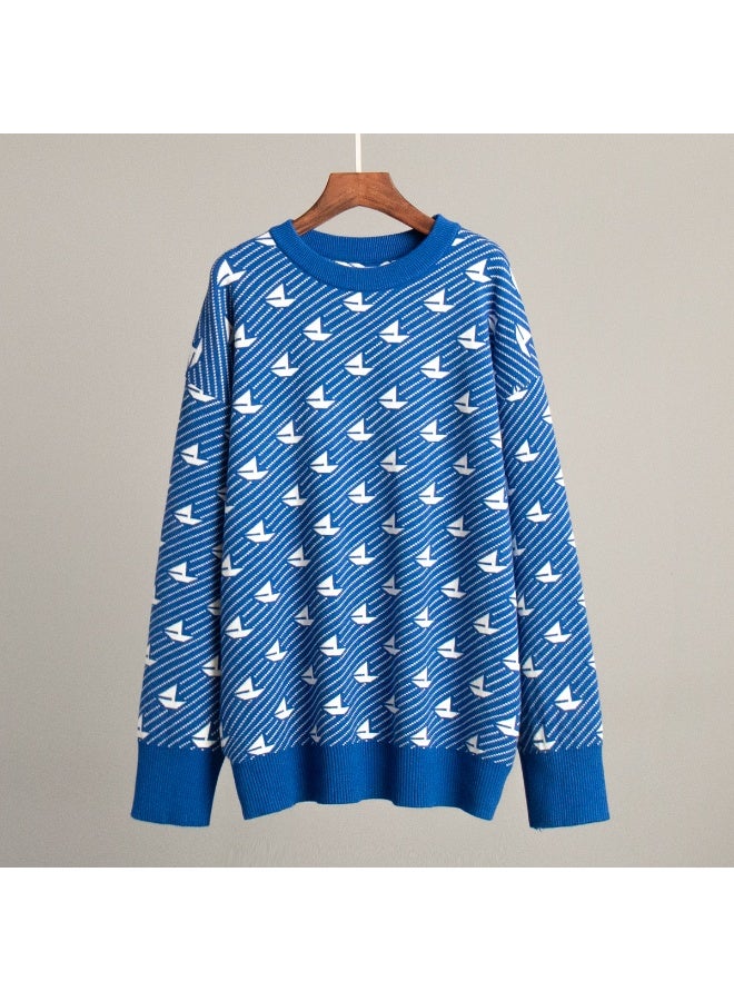 NIBEMINENT Knit Jumper Women O Neck Printed Embroidery Sweater Fashion Long Sleeve Pullover Autumn Winter  Loose Sweaters - Image 1