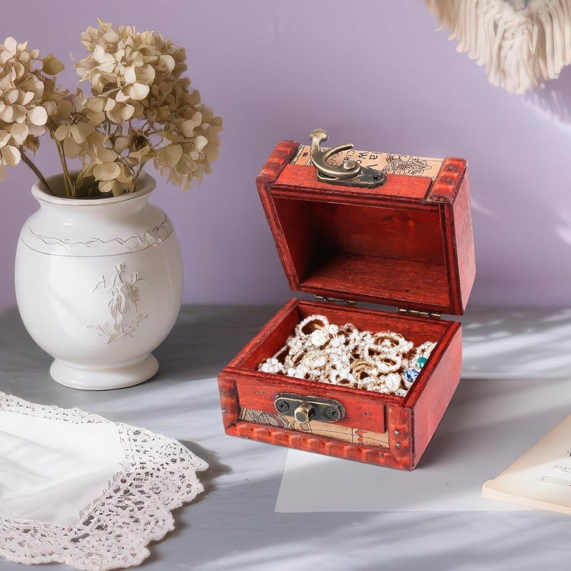 Coolrunner Small Handmade Retro European wooden box Vintage Wooden Treasure Case Decorative Trinket Jewelry Storage Box Old Memory (1) (Style 2) - Image 3