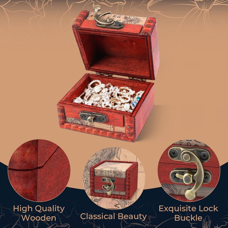Coolrunner Small Handmade Retro European wooden box Vintage Wooden Treasure Case Decorative Trinket Jewelry Storage Box Old Memory (1) (Style 2) - Image 5