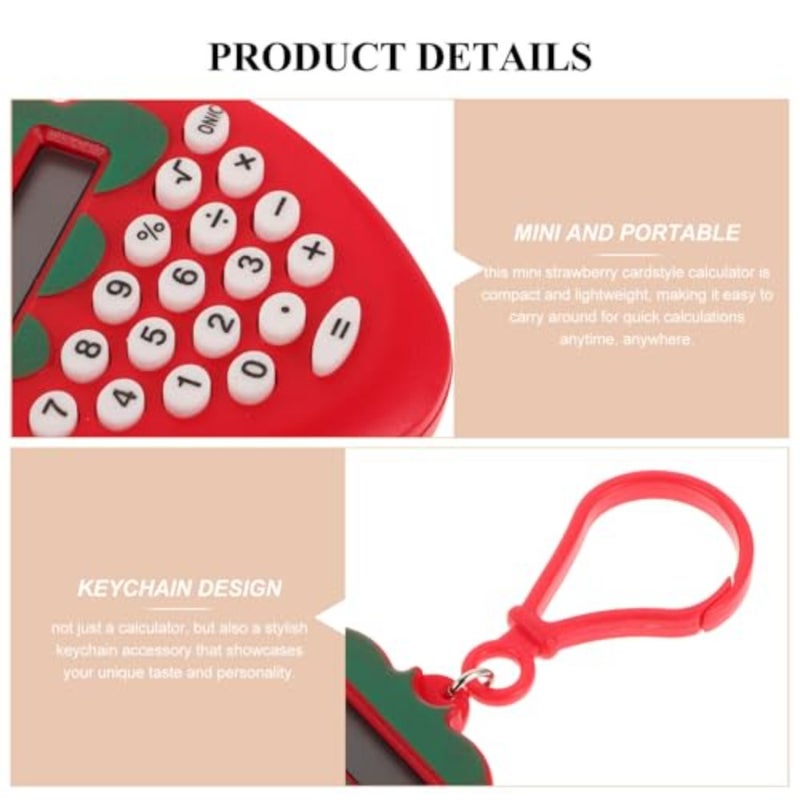 2pcs Mini Calculator Keychain, Portable Cute Strawberry Electronic Pocket Calculator Key Ring for Students, School Supplies, Office, Travel - Image 4