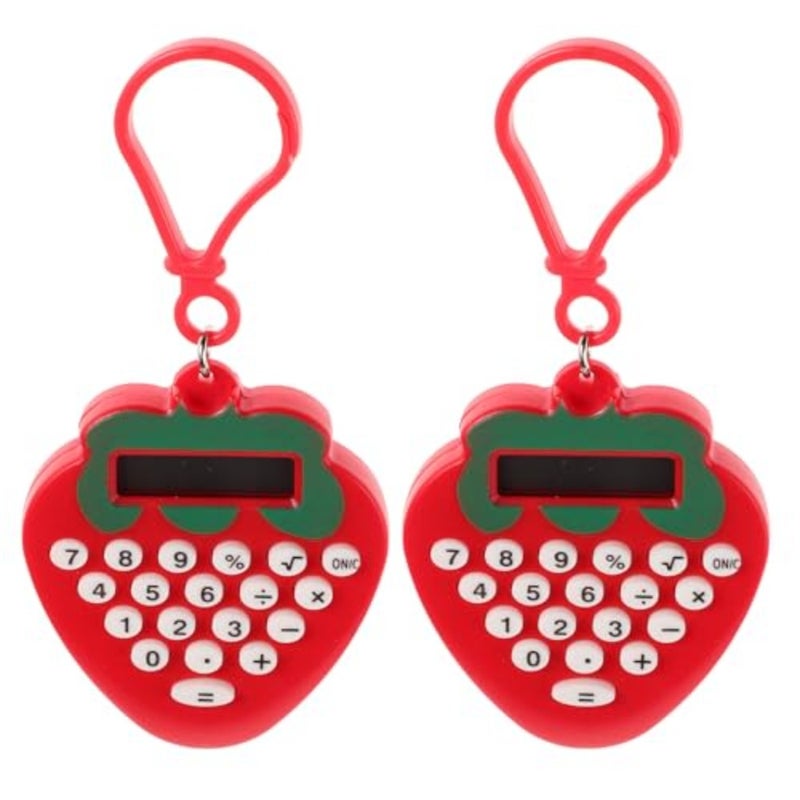 2pcs Mini Calculator Keychain, Portable Cute Strawberry Electronic Pocket Calculator Key Ring for Students, School Supplies, Office, Travel - Image 1