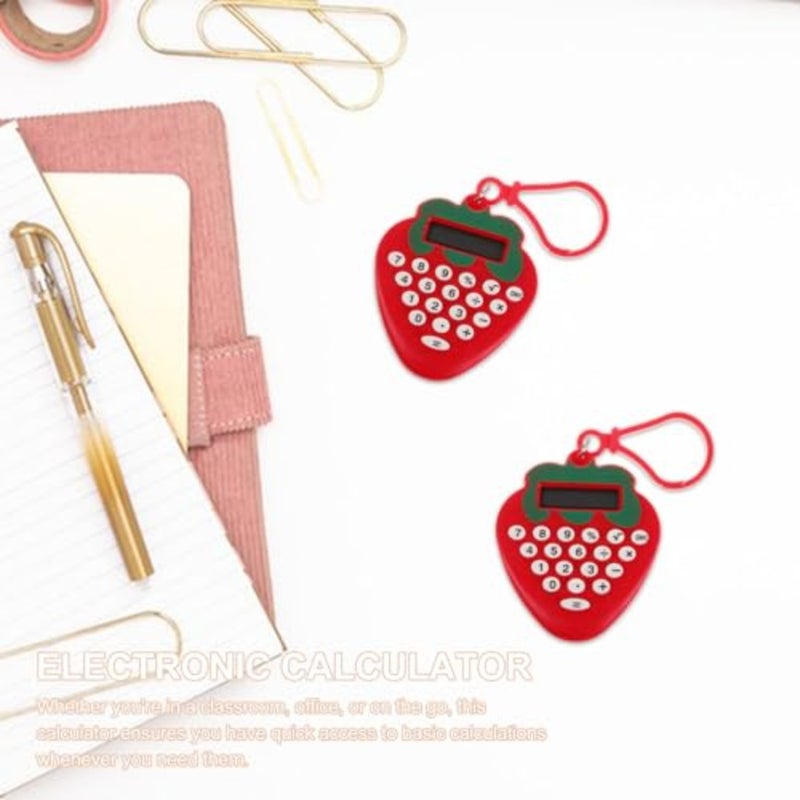 2pcs Mini Calculator Keychain, Portable Cute Strawberry Electronic Pocket Calculator Key Ring for Students, School Supplies, Office, Travel - Image 3