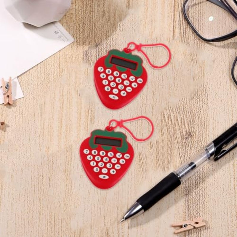2pcs Mini Calculator Keychain, Portable Cute Strawberry Electronic Pocket Calculator Key Ring for Students, School Supplies, Office, Travel - Image 5