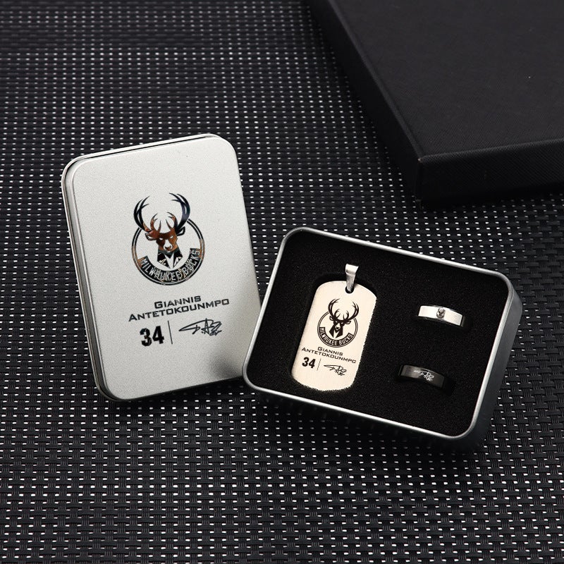 Generic Basketball Star Curry Titanium Necklace Ring Gift Set Letter brother
