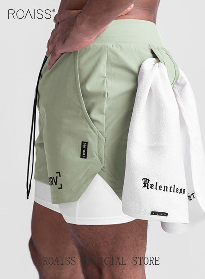 roaiss Five-Point Sports Shorts Fake Two-Piece Quick Drying Double Layer Basketball Pants Anti-Light Running Fitness Summer - Image 3