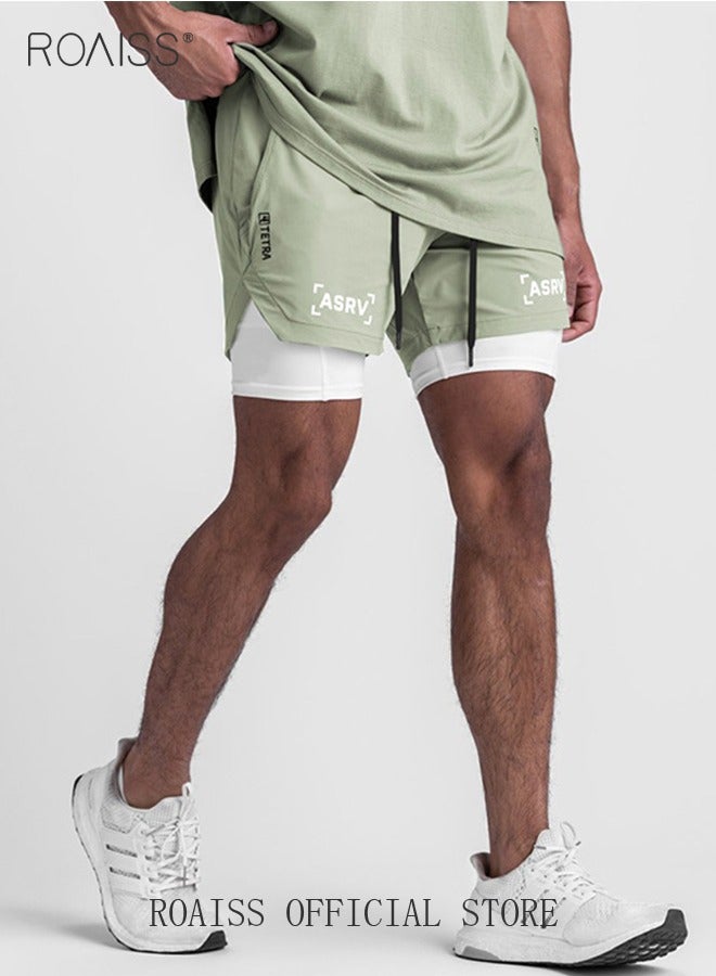 roaiss Five-Point Sports Shorts Fake Two-Piece Quick Drying Double Layer Basketball Pants Anti-Light Running Fitness Summer - Image 2