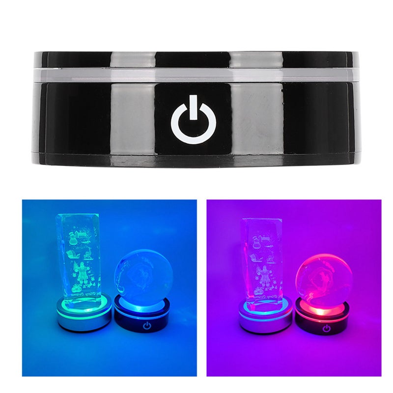 LED Base Crystal Black Flat Touch Multi Mode Colorful White Light 3D Inner Carving Laser Base - Image 5
