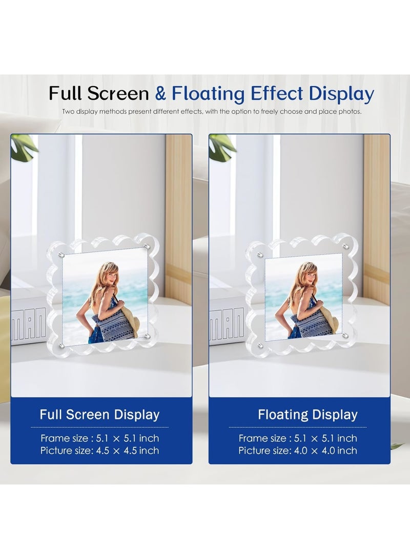 SYOSI Acrylic Magnetic Picture Frame, Clear Double Sided Photo Display with Scalloped Edges Freestanding Design 10mm Thick Block, Modern Desktop Decoration Gift for Home Office, 2 Pack - Image 5