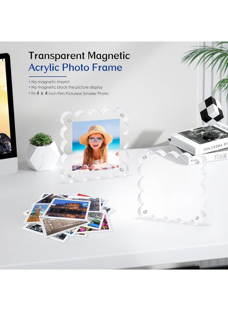 SYOSI Acrylic Magnetic Picture Frame, Clear Double Sided Photo Display with Scalloped Edges Freestanding Design 10mm Thick Block, Modern Desktop Decoration Gift for Home Office, 2 Pack - Image 4