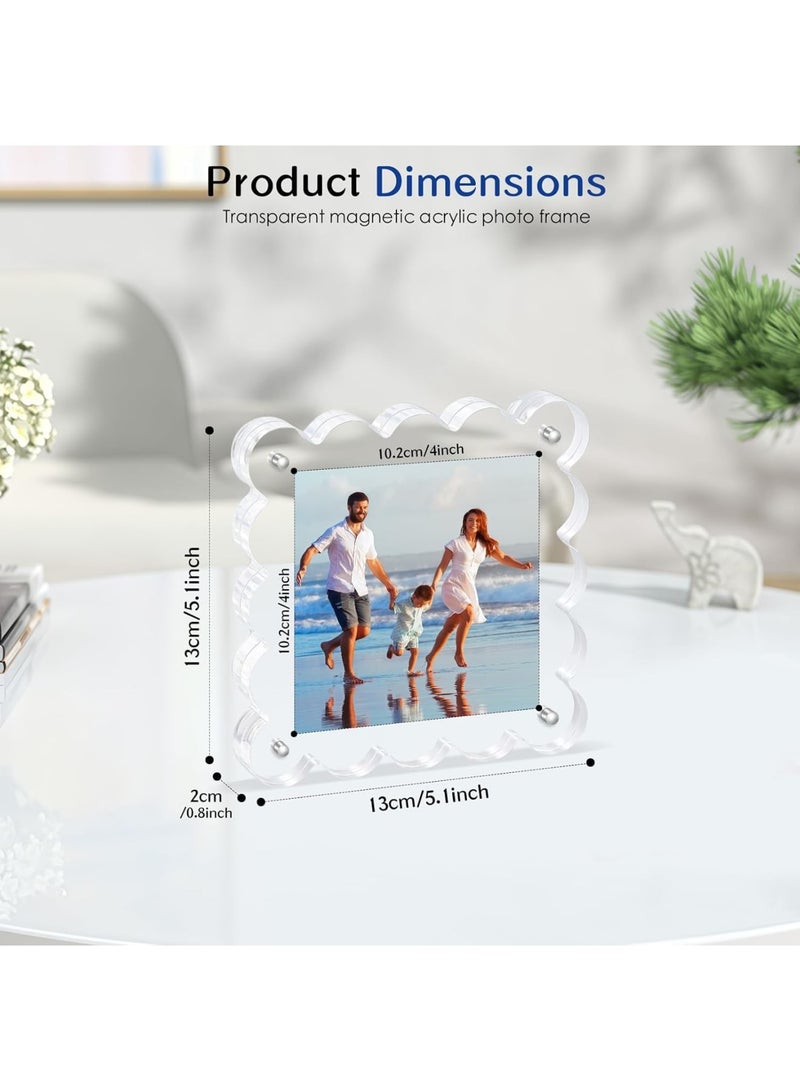 SYOSI Acrylic Magnetic Picture Frame, Clear Double Sided Photo Display with Scalloped Edges Freestanding Design 10mm Thick Block, Modern Desktop Decoration Gift for Home Office, 2 Pack - Image 3