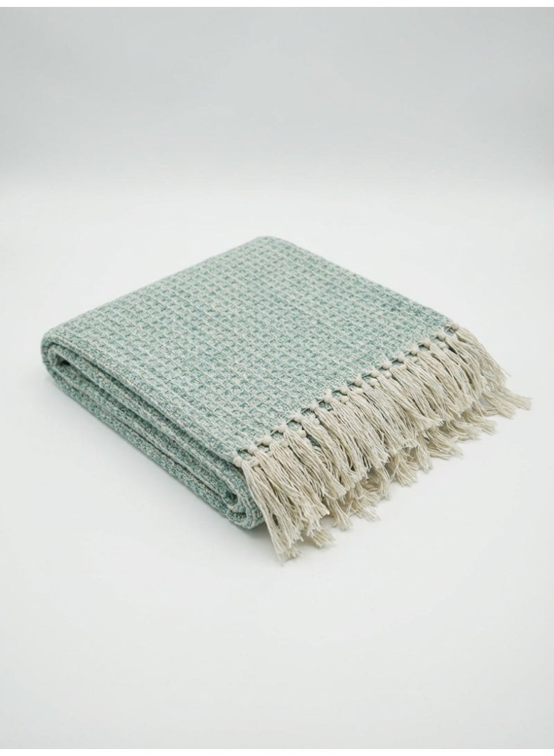 Ambrosia 130 x 160 cm Premium Cotton Honeycomb Throw Blanket in Sage Green With 400GSM Soft Woven Texture For Sofa Bed Couch And Boho Room Decor - Image 1