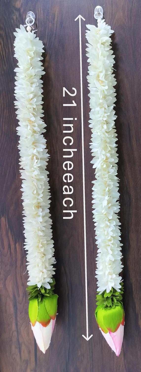 The Artisan WorkshopArtificial Lotus Flower Garland 21inch Hanging Floral Decor Home Accessory Pooja Decor Wedding Garland Festival Hanging Decor WHITE2  - Image 2