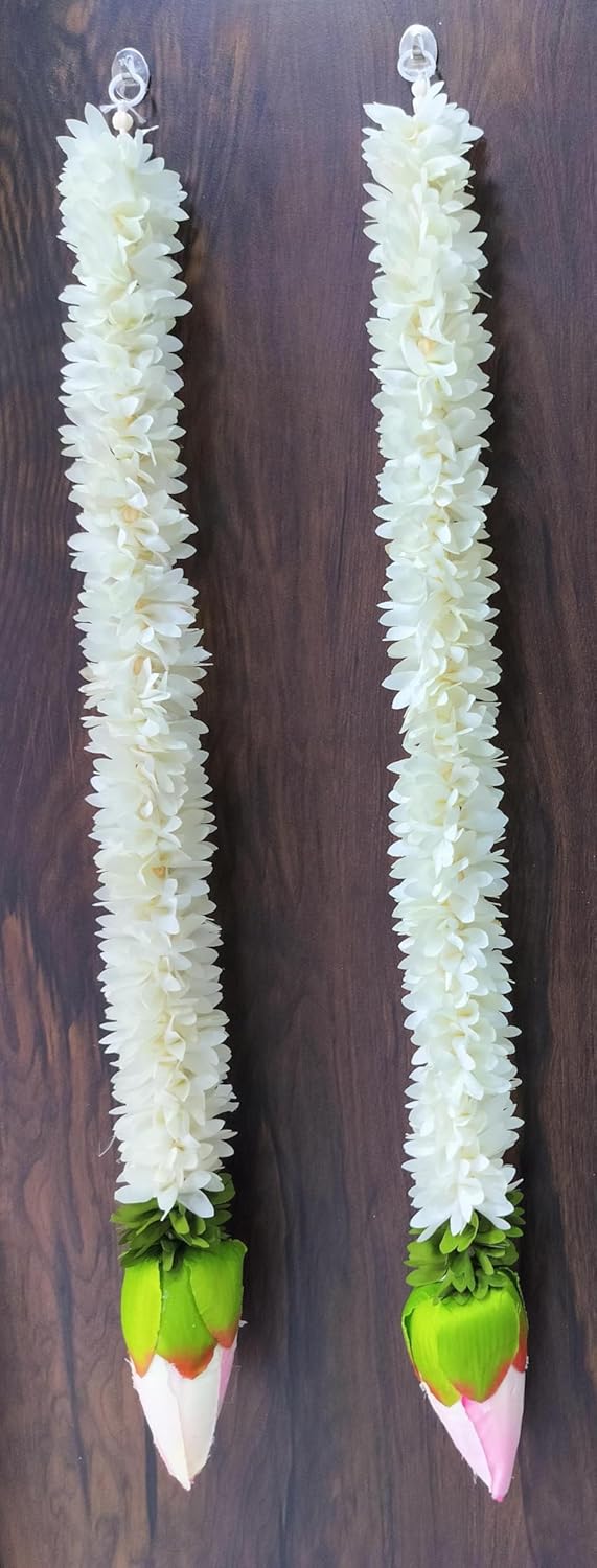 The Artisan WorkshopArtificial Lotus Flower Garland 21inch Hanging Floral Decor Home Accessory Pooja Decor Wedding Garland Festival Hanging Decor WHITE2  - Image 1