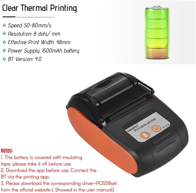 Portable Thermal Receipt Printer: 58mm, 80 Mm/s Printing Speed, Bluetooth Enabled - Energy-saving, 1500 mAh Rechargeable Battery, Clear Efficient Printing for Retail, Restaurant, Logistics, Outdoor Us - Image 4