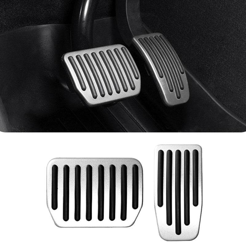 Alieemo 2PCS Aluminum Car Accelerator Pedal Covers Vehicle Foot Pedal Pads Set Non Slip Performance Automotive Brake Foot Rest Pedal Extenders Replacement Compatible with Model 3 Model Y Silver - Image 3