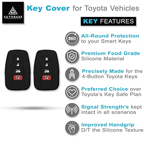 Autobase Silicone Key Fob Cover for Toyota Camry RAV4 Highlander Avalon C-HR Prius Corolla GT86 Smart Key | Car Accessory | Key Protection Case 2 Pcs (Black) - Image 3