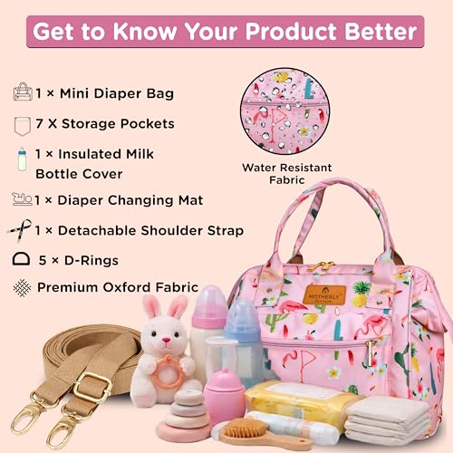 Motherly Nano Diaper Bag for Mothers for Travel– Combo Set with Accessories, Small Maternity Handbag for Newborn Baby,Multiple Pockets Water Resistant Baby Bag (Cactus Pink) - Image 2