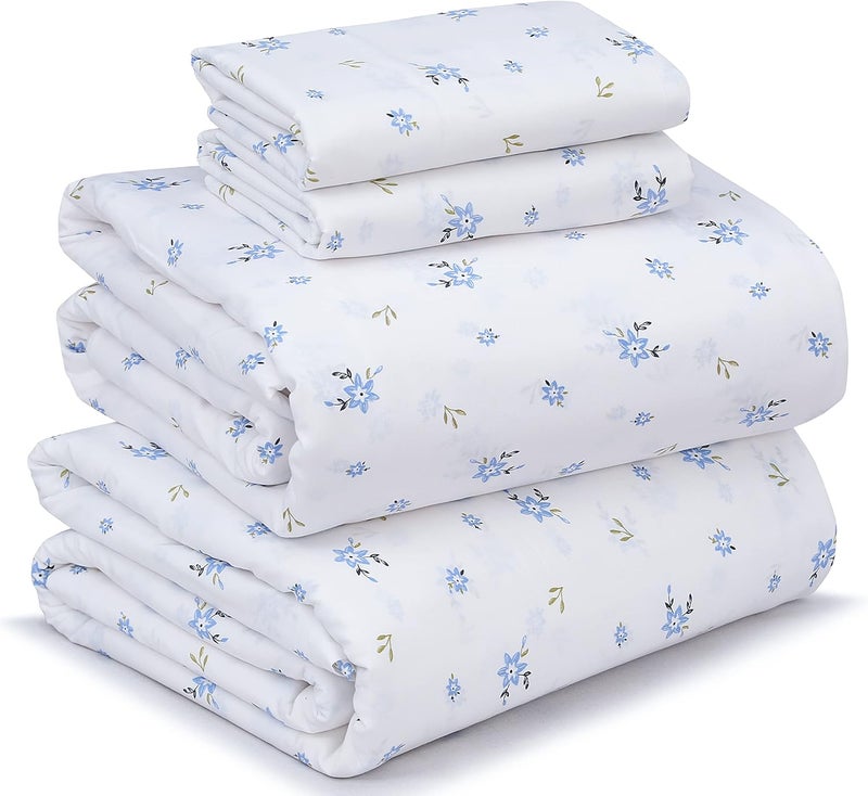 RUVANTI 100% Cotton Sheets for Full Size Bed - Crispy Cooling Percale Sheets - Breathable & Durable - 16 Inches Deep Pocket Full Size Sheets - Blue Floral - 4 Pieces | Crisp Cooling, Deep Pocket 16", Soft Breathable & Durable, Hotel-Style 4 Piece Set, For Hot Sleepers - Image 1