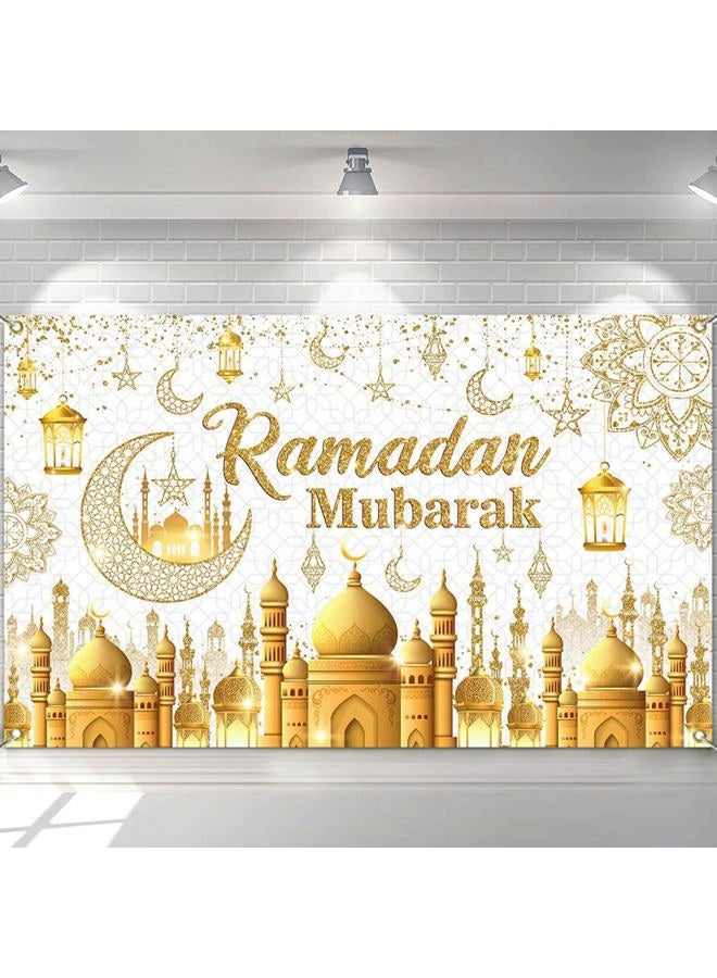 Mocsicka Ramadan Mubarak Backdrop White Gold Eid Mubarak Backdrop Decorations Eid Al-Fitr Ramadan Kareem for Wall Door Yard Outdoor Sign (6x3.6ft) - Image 4
