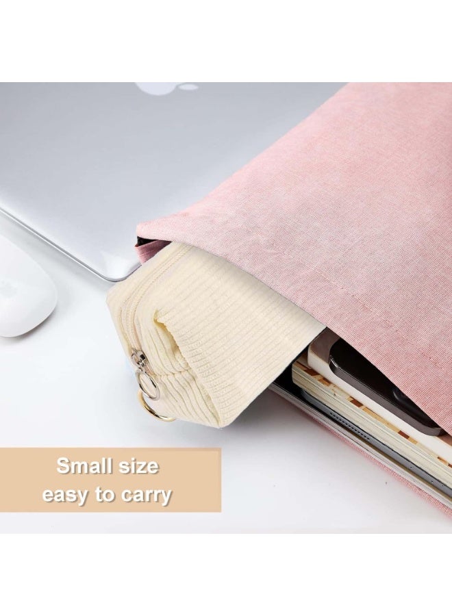 Corduroy Pencil Case, Aesthetic Pen Pouch for School Office Organizer, White - Image 4