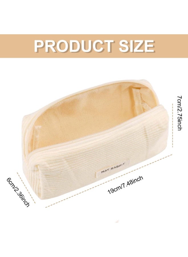 Corduroy Pencil Case, Aesthetic Pen Pouch for School Office Organizer, White - Image 3