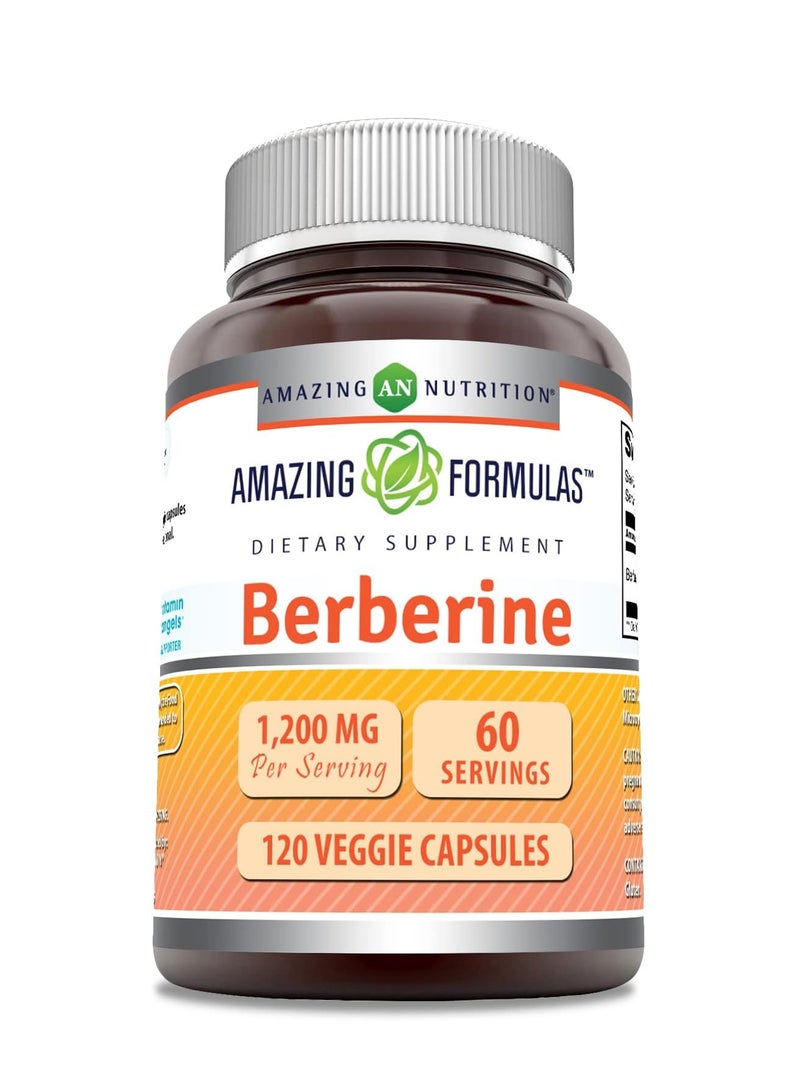 Amazing Nutrition Berberine Supplement | 1200 Mg Per Serving | 120 Veggie Capsules Per Serving | Non-GMO | Gluten-Free | Made in USA - Image 1