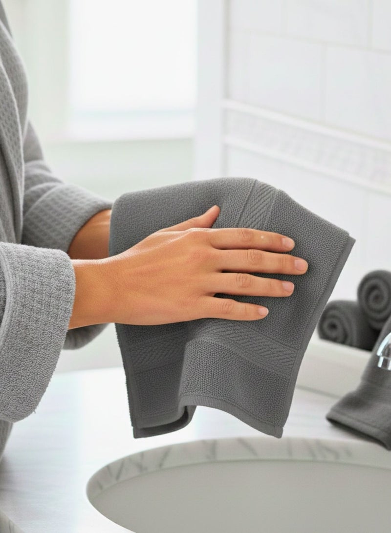 1Chase Set of 12- 100% Cotton Luxury Face Towel. Soft and Absorbent Towel Set - Perfect for Bathroom, Gym, and Spa, Grey,33x33CM - Image 2