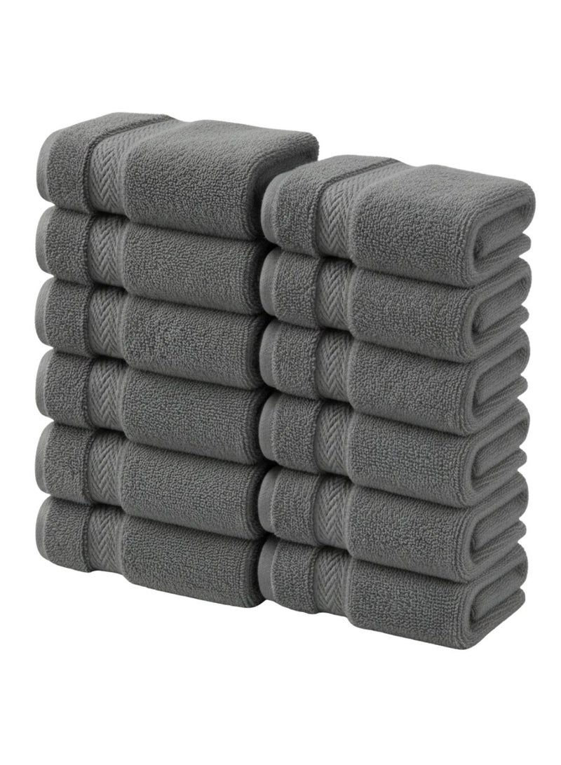 1Chase Set of 12- 100% Cotton Luxury Face Towel. Soft and Absorbent Towel Set - Perfect for Bathroom, Gym, and Spa, Grey,33x33CM - Image 1