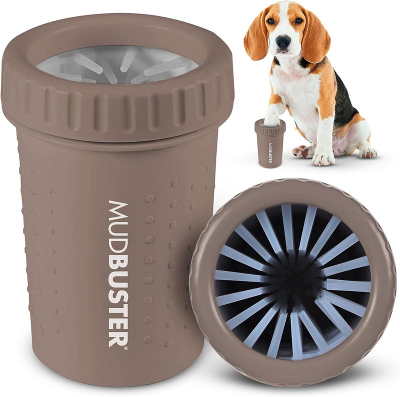 Dexas MudBuster Medium Dog Paw Cleaner in Taupe, Portable Paw Washer for Muddy Paws, Dog Foot Cleaning Cup with Gentle Silicone Bristles, Quick Clean Pet Paw Washer - Image 1