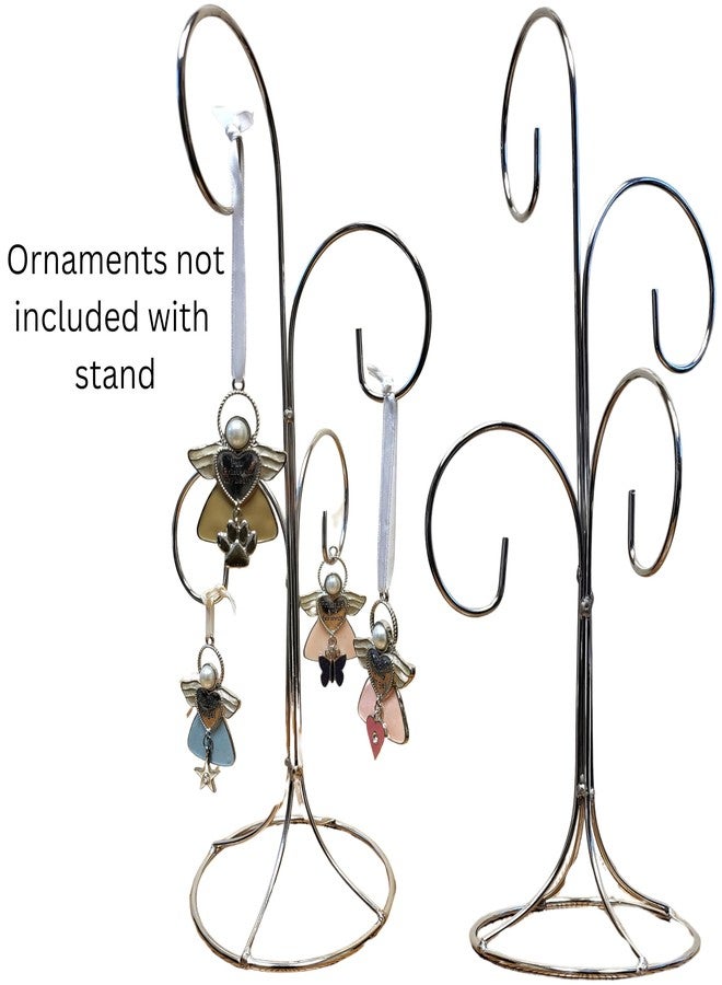 BANBERRY DESIGNS Multiple Christmas Ornament Stands - 4 Holding Arms - Silver Ornament Trees Displayers - Each Displays 4 Ornaments - Smooth Chrome Finish - Set of 2-13" H - Image 4