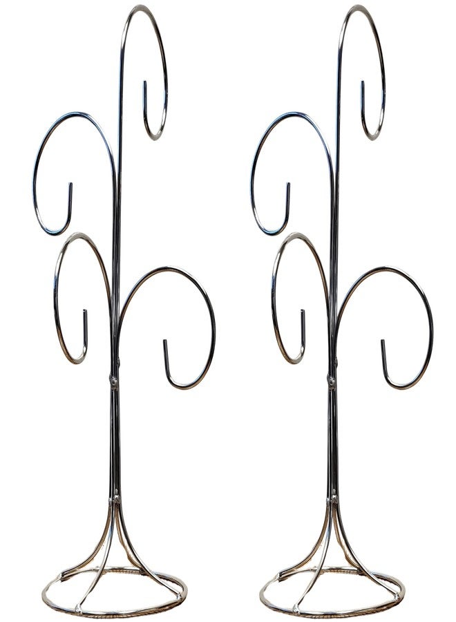 BANBERRY DESIGNS Multiple Christmas Ornament Stands - 4 Holding Arms - Silver Ornament Trees Displayers - Each Displays 4 Ornaments - Smooth Chrome Finish - Set of 2-13" H - Image 1