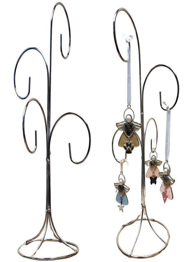 BANBERRY DESIGNS Multiple Christmas Ornament Stands - 4 Holding Arms - Silver Ornament Trees Displayers - Each Displays 4 Ornaments - Smooth Chrome Finish - Set of 2-13" H - Image 3