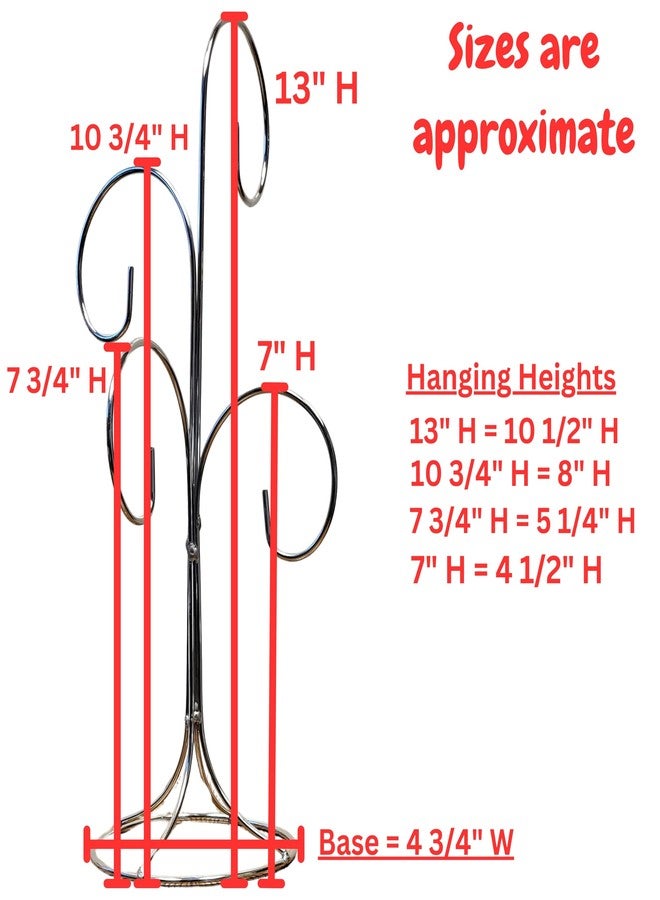 BANBERRY DESIGNS Multiple Christmas Ornament Stands - 4 Holding Arms - Silver Ornament Trees Displayers - Each Displays 4 Ornaments - Smooth Chrome Finish - Set of 2-13" H - Image 2