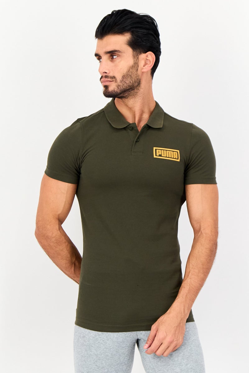 PUMA قميص بولو قصير الأكمام للرجال بتصميم نحيف، زيتوني - Image 1