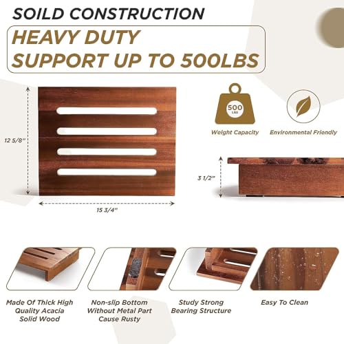 Craftsline One Step Stool for Adults 3.5" - Wooden Step Stools for Bed - 200lbs Safety Stepping Stool Bathroom Aid for Handicap, Elderly, Seniors, Kid, Bathtub, High Beds, Kitchens (Brown) - Image 2