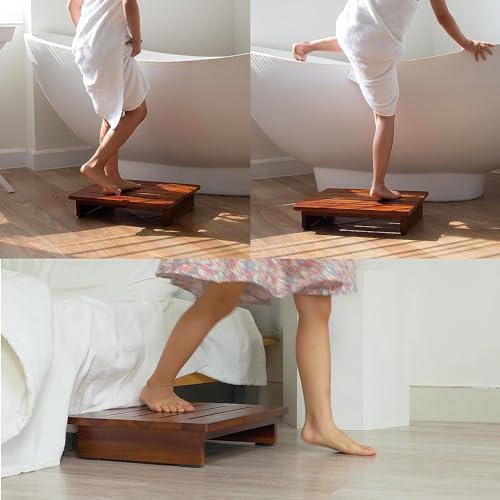 Craftsline One Step Stool for Adults 3.5" - Wooden Step Stools for Bed - 200lbs Safety Stepping Stool Bathroom Aid for Handicap, Elderly, Seniors, Kid, Bathtub, High Beds, Kitchens (Brown) - Image 5