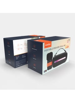 Porodo Soundtec Karaoke Speaker with Dual Wireless Microphone and Powerful Bass 24W / Bluetooth V5.3 / 6H Play time  / FM / RGB Light - Black  - Image 3