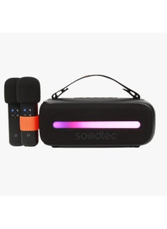Porodo Soundtec Karaoke Speaker with Dual Wireless Microphone and Powerful Bass 24W / Bluetooth V5.3 / 6H Play time  / FM / RGB Light - Black  - Image 1